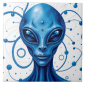 Head Of Blue Alien Closeup Sci-Fi Art Fliese (Vorderseite)