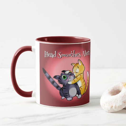 HEAD SMOOCHES VALENTINE CATS by Jeff Willis Art Tasse (Mit Donut)