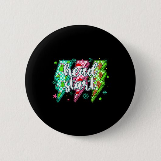 Head Start Lightning Christmas Checkered Graphic Button (Vorderseite)