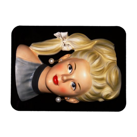 Head Vase 1960er Girl mit Bouffant & Side Ponytail Magnet (Horizontal)