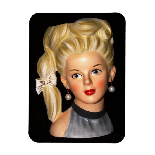 Head Vase 1960er Girl mit Bouffant & Side Ponytail Magnet (Vertikal)