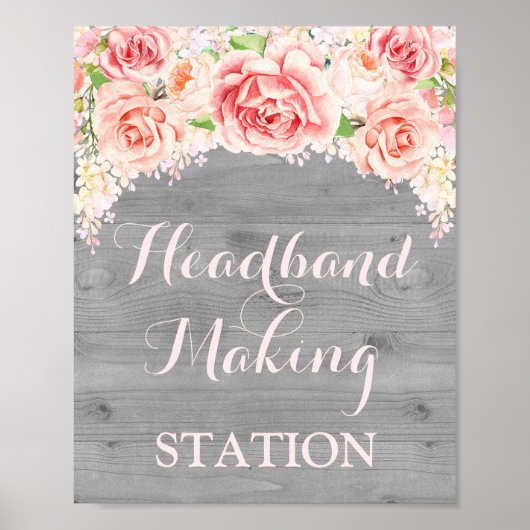 Headband Making Station Rosa Watercolor Wood Poster (Vorne)