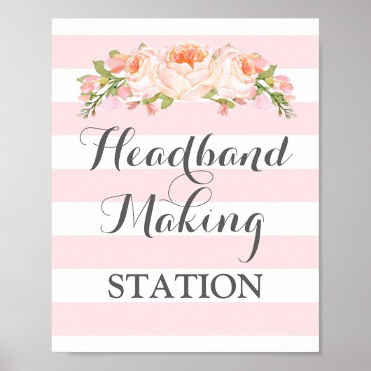 Headband-Workstation Signieren rosa Blume Streifen Poster (Vorne)