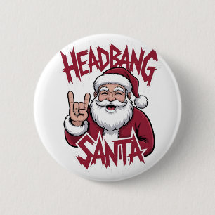 Headbang Weihnachtsmann Rock Metal Musik Teufelsho Button