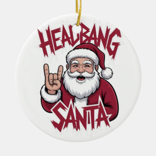 Headbang Weihnachtsmann Rock Metal Musik Teufelsho Keramik Ornament