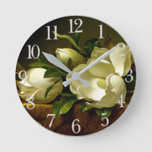 Heade Magnolia Flower Gold Velvet Wall Clock Runde Wanduhr