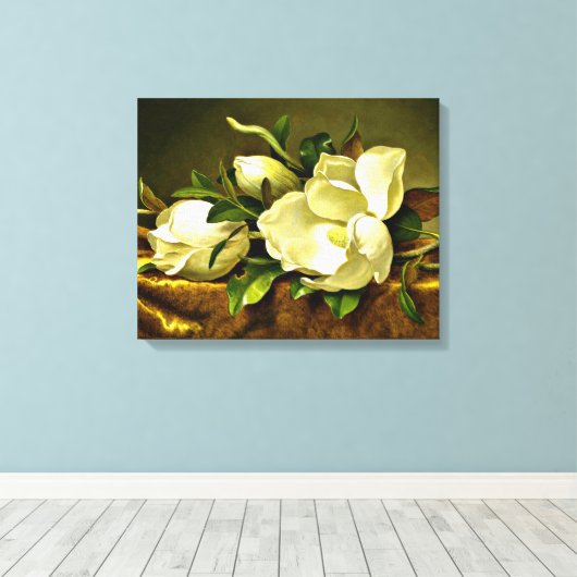 Heade - Magnolias auf goldenem Samttuch Leinwanddruck (Insitu (Holzboden))