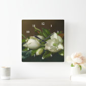 Heade Magnolias Blumenbilder Quadratische Wanduhr (Zuhause)