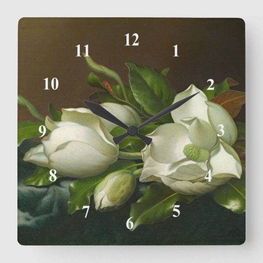 Heade Magnolias Blumenbilder Quadratische Wanduhr (Vorderseite)