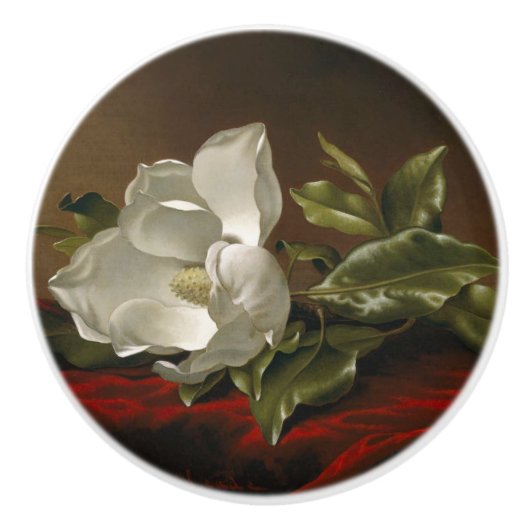 Heade Magnolien-Blumen-roter Samt-Malerei-Griff Keramikknauf (Vorderseite)
