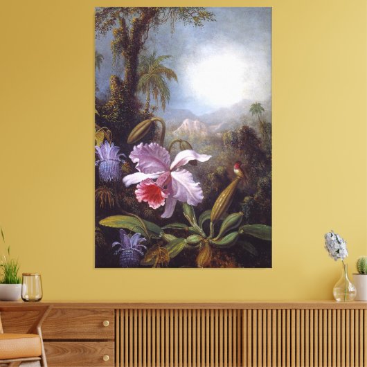 HEADE - Orchideen, Passion Blume und Hummingbird Leinwanddruck (Insitu (Wohnzimmer))