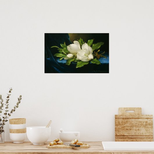 Heade - Riesenmagnolias auf einem blauen Samttuch Poster (Küche)