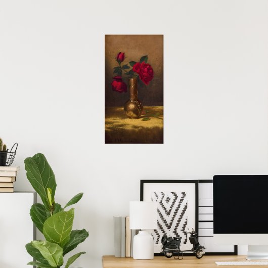 Heade - Rote Rosen in einer japanischen Vase auf G Poster (Heimbüro)