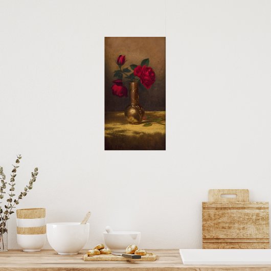 Heade - Rote Rosen in einer japanischen Vase auf G Poster (Küche)