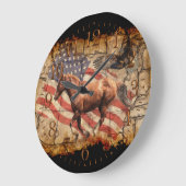 "Heading West" Horse, Eagle and US Flag Große Wanduhr (Winkel)