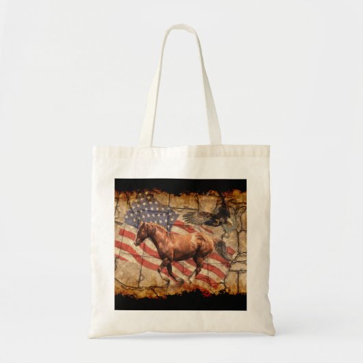 "Heading West" - Pferde, Adler und US-Flagge Tragetasche (Vorne)