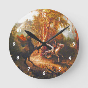 Headless Horseman, der die Ichabod Crane Clock ver Runde Wanduhr