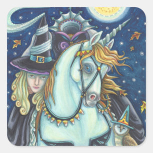 HEADLESS HORSEMAN GOTH WITCH, UNICORN, OWL QUADRATISCHER AUFKLEBER