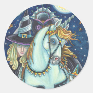 HEADLESS HORSEMAN GOTH WITCH, UNICORN, OWL RUNDER AUFKLEBER