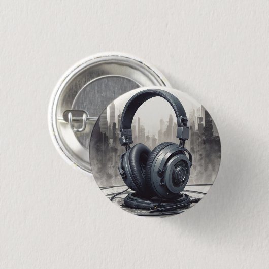 Headphone Artwork Music Lover Button (Vorne & Hinten)