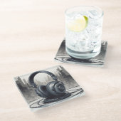 Headphone Artwork Music Lover Glasuntersetzer (Schrägansicht)