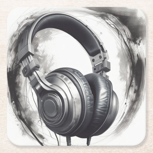Headphone Artwork Music Lover Rechteckiger Pappuntersetzer (Vorderseite)