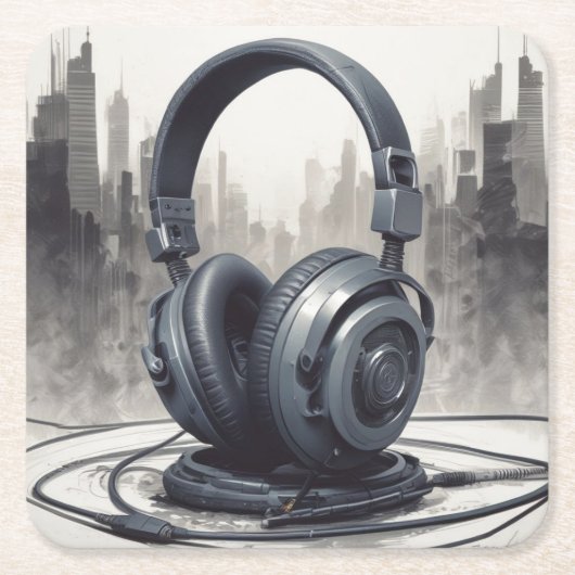 Headphone Artwork Music Lover Rechteckiger Pappuntersetzer (Vorderseite)