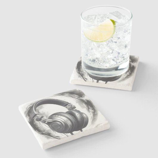 Headphone Artwork Music Lover Steinuntersetzer (Seitenansicht)