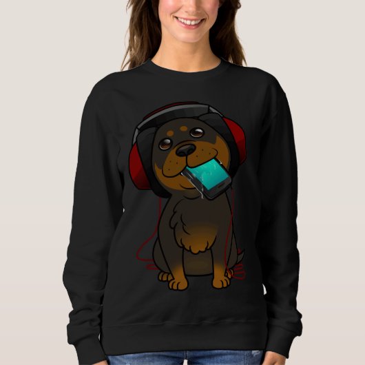 Headphone Rottweiler Pup Sweatshirt (Vorderseite)