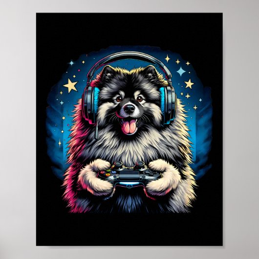 Headphone Video Game Keeshond Dog Gaming Poster (Vorne)