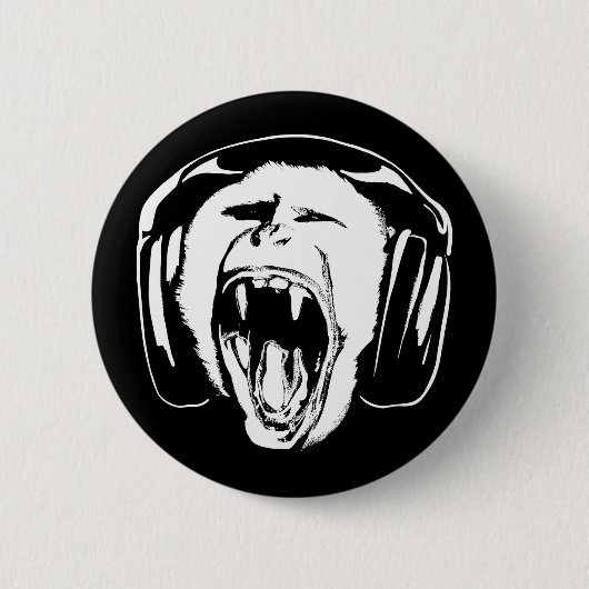 Headphones Monkey Music Lover Button (Vorderseite)