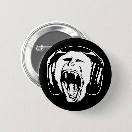 Headphones Monkey Music Lover Button (Vorne & Hinten)