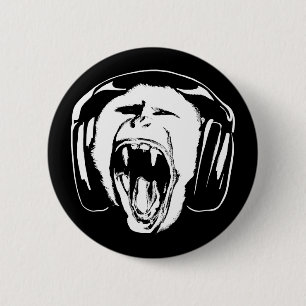 Headphones Monkey Music Lover Button