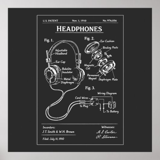 Headphones Patent Blueprint Poster (Vorne)