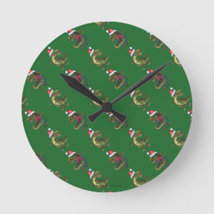 Heads and Tails Festive TRex Green Pattern Runde Wanduhr
