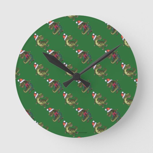 Heads and Tails Festive TRex Green Pattern Runde Wanduhr (Vorderseite)