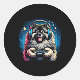 Headset Videospiel Keeshond Hund Gaming Runder Aufkleber