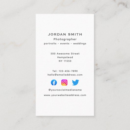 Headshot Foto Social Media Fotograf Vertikal Visitenkarte (Rückseite)