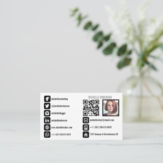 Headshot qr Code und Sozialmediumikonen Visitenkarte (Stehend Vorderseite)