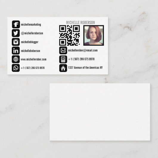 Headshot qr Code und Sozialmediumikonen Visitenkarte (Vorne/Hinten)