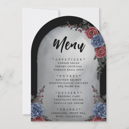 Headstone Floral Gothic Wedding Menu Einladung (Vorderseite)
