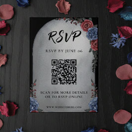 Headstone Floral Gothic Wedding QR Code RSVP Begleitkarte