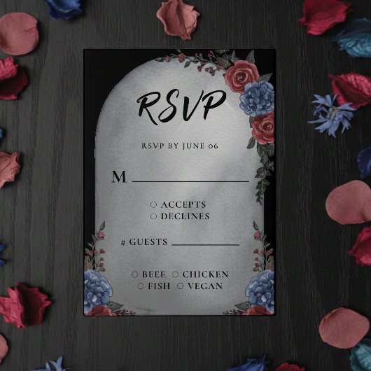 Headstone Floral Gothic Wedding RSVP Karte