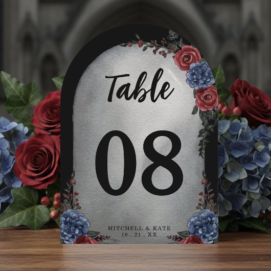 Headstone Floral Gothic Wedding Table Number Einladung