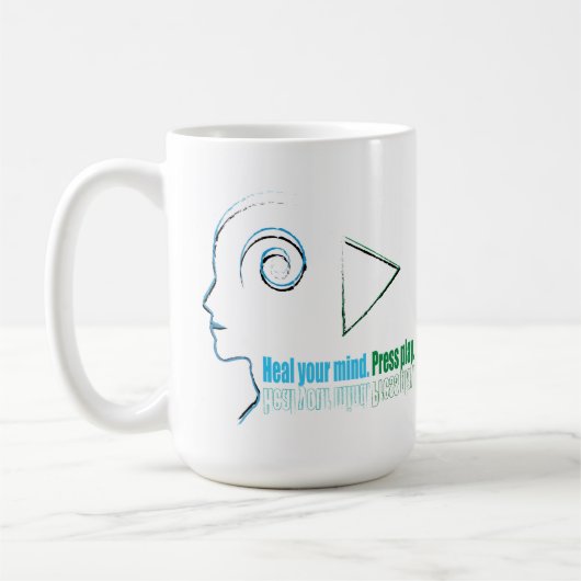 Heal your mind. Press play Kaffeetasse (Links)