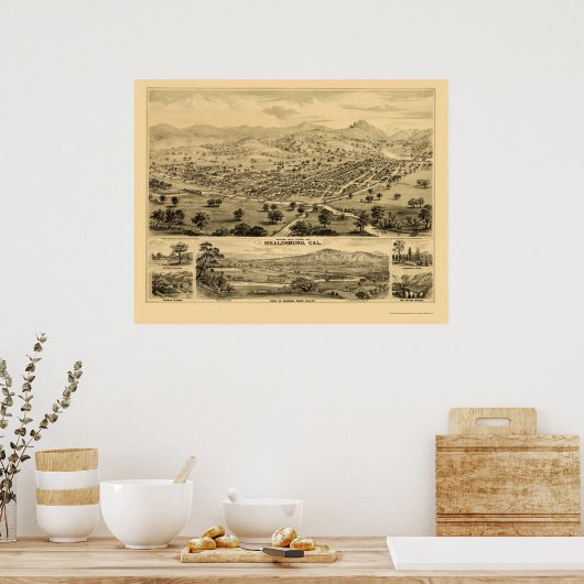 Healdsburg, CA Panorama Karte - 1876 Poster (Küche)
