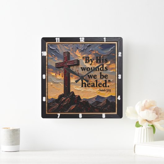 Healed By His Wounds: Sacrifice Quadratische Wanduhr (Zuhause)