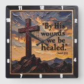 Healed By His Wounds: Sacrifice Quadratische Wanduhr (Vorderseite)