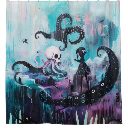 Healer Octopus Magical Hexchy Goth AI Art Duschvorhang (Vorderseite)