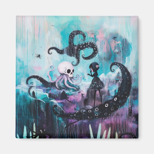 Healer Octopus Magical Hexchy Goth AI Art Magnet (Vorne)
